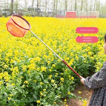 Plasă de pescuit pentru copii, extensibilă cu mâner telescopic, din aliaj de aluminiu, plasă fină