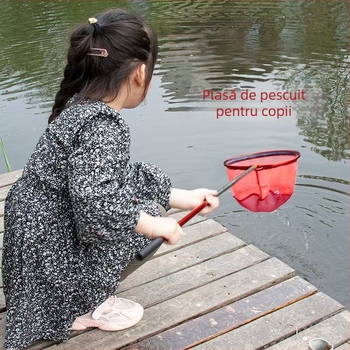 Plasă de pescuit pentru copii, extensibilă cu mâner telescopic, din aliaj de aluminiu, plasă fină