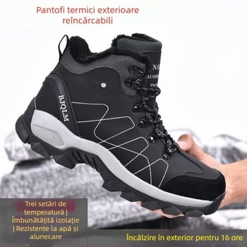 Papuci unisex pentru casă, încălzire prin USB, cu partea superioară din piele sintetică și talpă din cauciuc