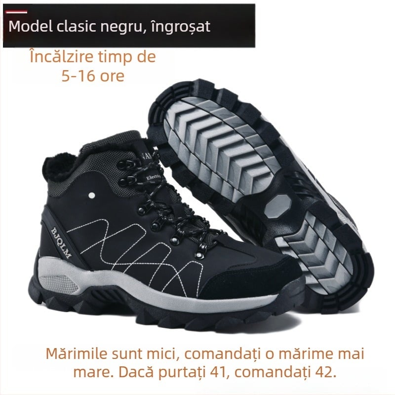 Papuci unisex pentru casă, încălzire prin USB, cu partea superioară din piele sintetică și talpă din cauciuc