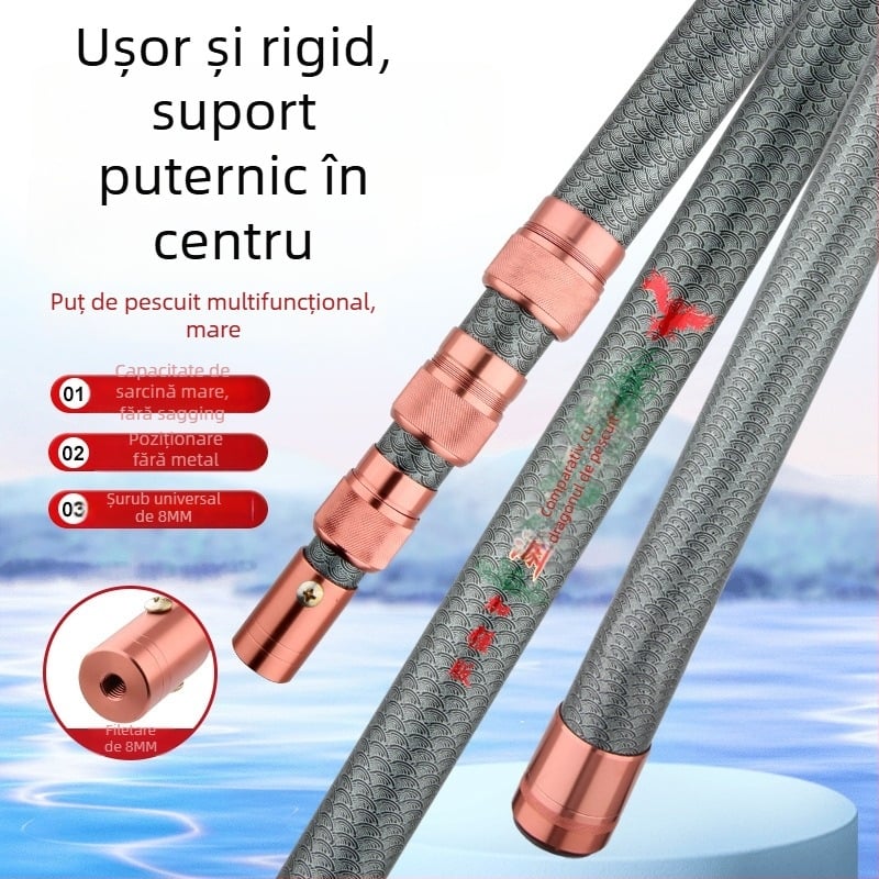 Țeavă pentru plasă de aterizare din fibră de sticlă, 6 secțiuni, reglabilă, greutate 929 g