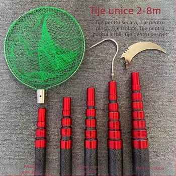 Tije telescopice izolate pentru cules fructe cu cap de plasă; material: Fiberglass; ochiuri groase; retractabil: Da