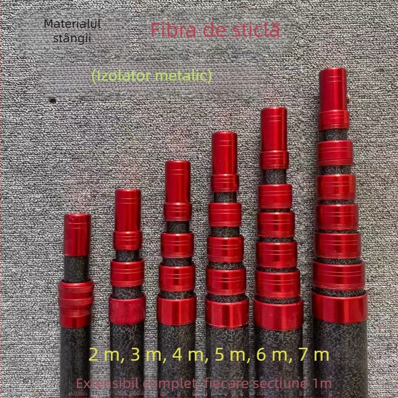 Tije telescopice izolate pentru cules fructe cu cap de plasă; material: Fiberglass; ochiuri groase; retractabil: Da