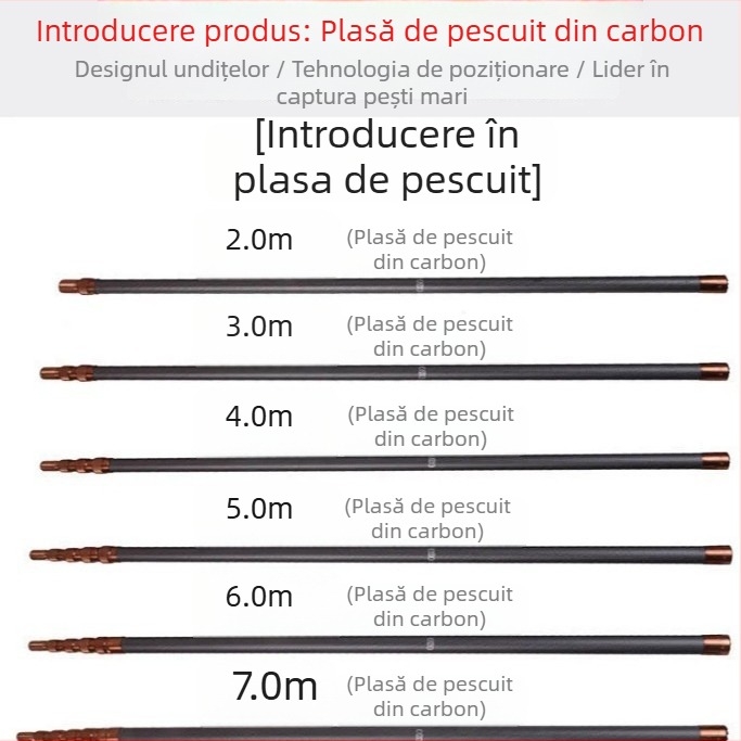 Prut din fibră de carbon pentru plasă de pescuit, telescopic, model 04