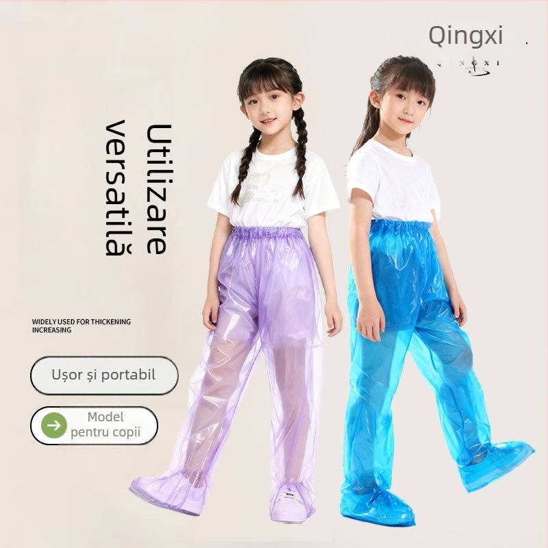Pantaloni de ploaie de unică folosință pentru copii, acoperire completă a picioarelor, lungime extinsă, material PE, grosime normală
