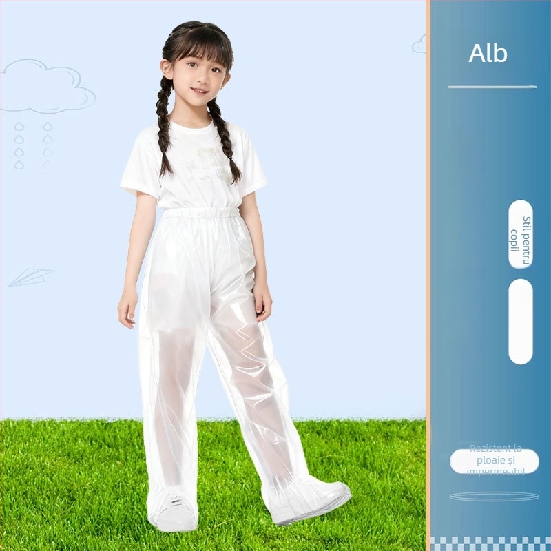 Pantaloni de ploaie de unică folosință pentru copii, acoperire completă a picioarelor, lungime extinsă, material PE, grosime normală