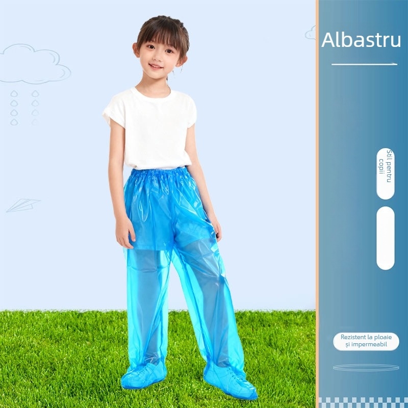 Pantaloni de ploaie de unică folosință pentru copii, acoperire completă a picioarelor, lungime extinsă, material PE, grosime normală