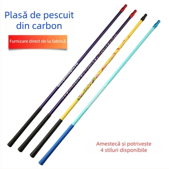 Undiță de pescuit din carbon pentru plasă, telescopică, ultra-ușoară, foarte rigidă, set complet
