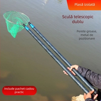 Prut telescopic din fibră de sticlă, set cu două bețe, grosime extra, izolat, pentru pescuit cu plasă