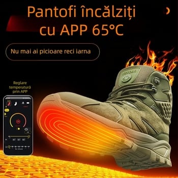 Papuci încălziți pentru exterior, temperatură reglabilă, alimentare USB, unisex, partea superioară din piele naturală, talpă EVA
