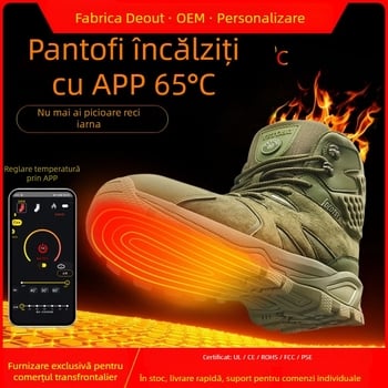 Papuci încălziți pentru exterior, temperatură reglabilă, alimentare USB, unisex, partea superioară din piele naturală, talpă EVA