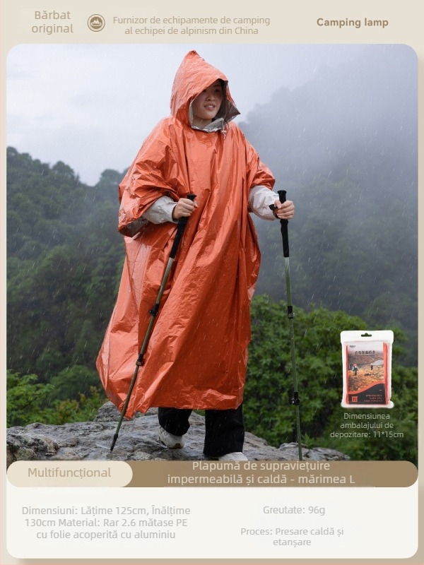 Pelerină de ploaie pentru drumeții, stil poncho, grosime normală, țesătură 0,026–0,03 mm, strat impermeabil PE, pentru adulți