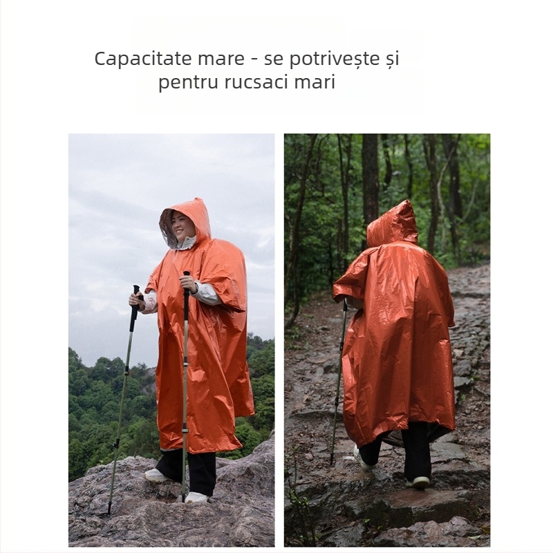Pelerină de ploaie pentru drumeții, stil poncho, grosime normală, țesătură 0,026–0,03 mm, strat impermeabil PE, pentru adulți