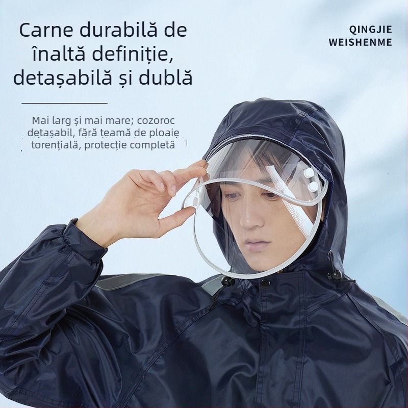 Set de ploaie pentru adulți: palton de ploaie și pantaloni, cu căptușeală din plasă impermeabilă, material Oxford, glugă cu margine largă