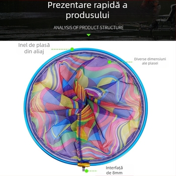 Cap de plasă pentru undițe cu ochiuri mari, plasă din nylon, inel din aliaj de aluminiu, cadru din aliaj de aluminiu, interfață filet 8 mm