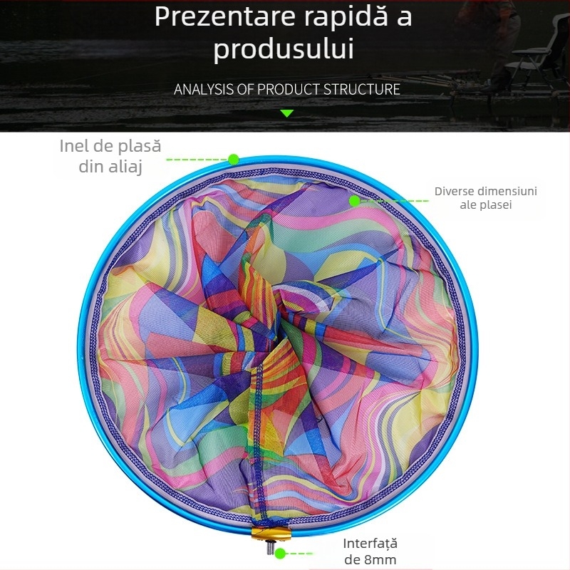 Cap de plasă pentru undițe cu ochiuri mari, plasă din nylon, inel din aliaj de aluminiu, cadru din aliaj de aluminiu, interfață filet 8 mm