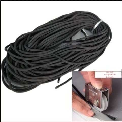 Bandă etanșare pentru plasă de geam anti țânțari, cauciuc gol, 4–6 mm, cu role de presiune