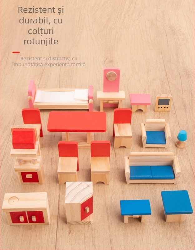 Set de mobilier din lemn pentru joacă pentru copii — canapea pentru păpuși, dulap și garderob pentru 4–6 ani