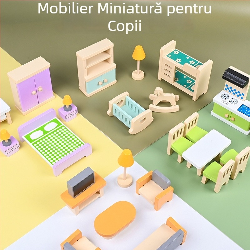 Set de mobilier din lemn pentru joacă pentru copii — canapea pentru păpuși, dulap și garderob pentru 4–6 ani