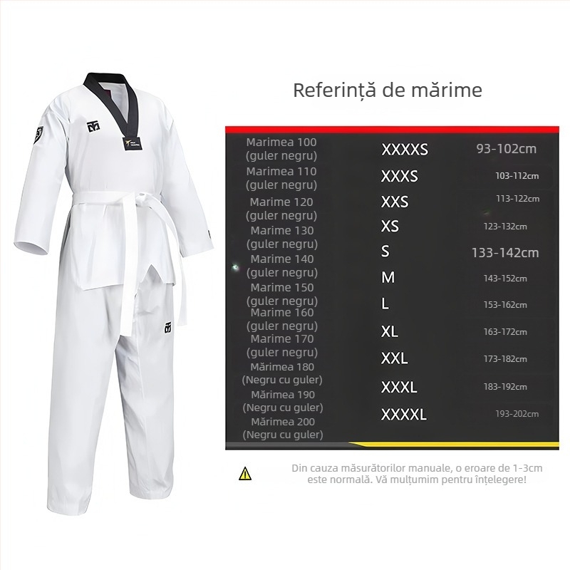 Uniformă Taekwondo pentru copii și adulți, pentru antrenament și competiție, țesătură din amestec de bumbac cu poliester