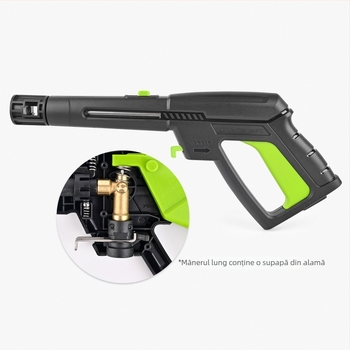 Pistol de înaltă presiune pentru spălat mașini – cap din aluminiu, mâner din plastic, 160 bar / 2320 psi, rază de stropire 2 m, compatibil Elitech/Stanley/Sun Joe