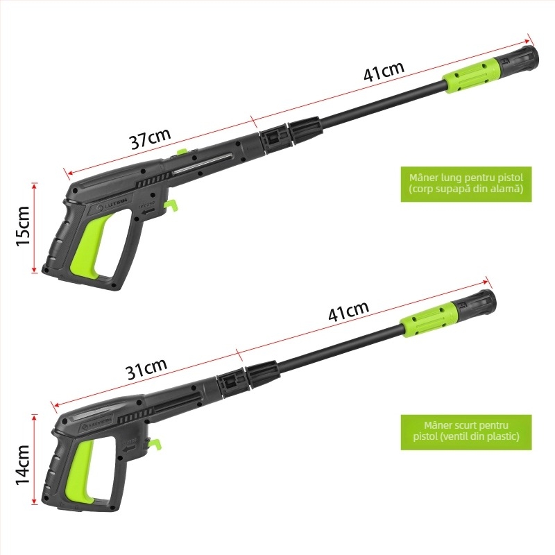 Pistol de înaltă presiune pentru spălat mașini – cap din aluminiu, mâner din plastic, 160 bar / 2320 psi, rază de stropire 2 m, compatibil Elitech/Stanley/Sun Joe