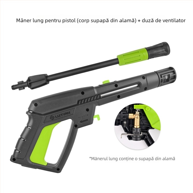 Pistol de înaltă presiune pentru spălat mașini – cap din aluminiu, mâner din plastic, 160 bar / 2320 psi, rază de stropire 2 m, compatibil Elitech/Stanley/Sun Joe