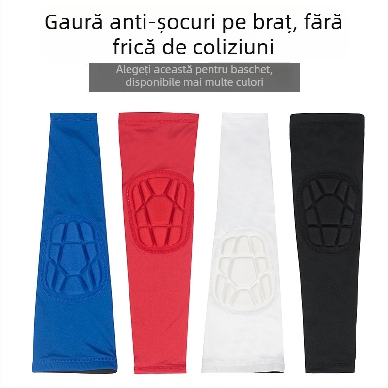 Protecții pentru coate la baschet și alte sporturi – manșete cu model fagure anti-coliziune, bandă silicon antiaderentă, 85% poliester 15% spandex, croi cu patru ace și șase fire