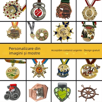 Medalie metalică personalizabilă cu placare aurie pentru competiții de atletism, maraton și taekwondo, cu imprimare a logo-ului