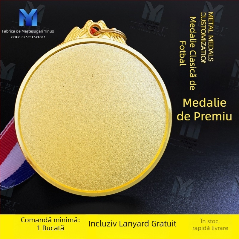 Medalie de fotbal din aliaj de zinc, design personalizat, logo imprimat, greutate netă 60 g, card placat cu aur