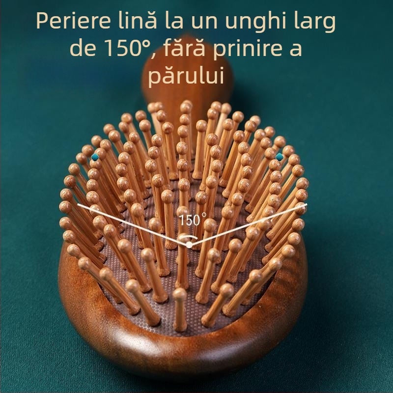 Pieptene de masaj din lemn de santal, cu pernă de aer și cap de masaj, pentru îngrijire a meridianelor, pentru păr lung