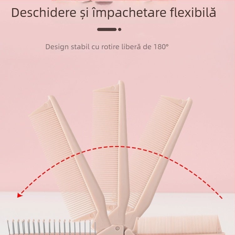 Pieptene pliabil cu dinți fini, din rășină, multifuncțional, compact pentru călătorii