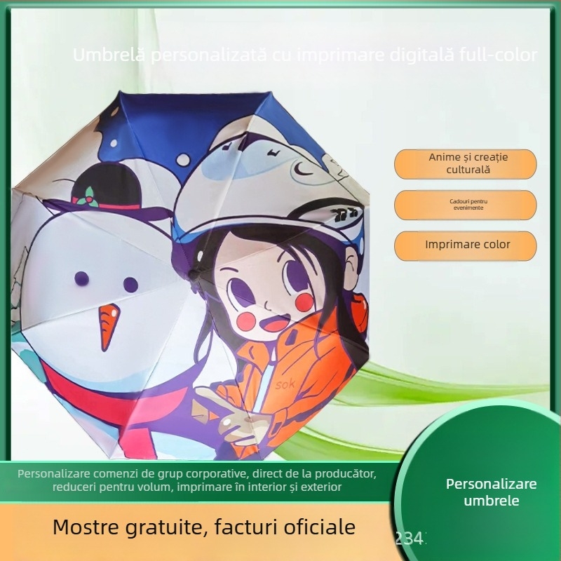 Umbrelă de reclamă cu imprimare siglă • design personalizabil • cadrul din fier cu 8 brațe • material 190T cu acoperire vinil • deschidere manuală