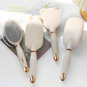 Pieptene feminin cu pernă de aer pentru masajul scalpului, formă rotundă, lamă mare pentru păr lung și creț