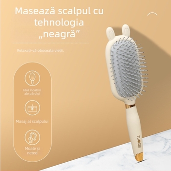 Pieptene feminin cu pernă de aer pentru masajul scalpului, formă rotundă, lamă mare pentru păr lung și creț