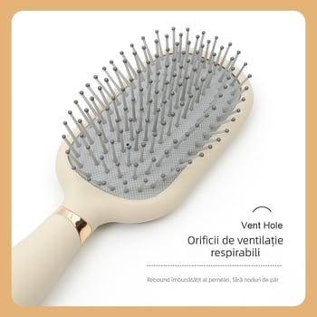 Pieptene feminin cu pernă de aer pentru masajul scalpului, formă rotundă, lamă mare pentru păr lung și creț