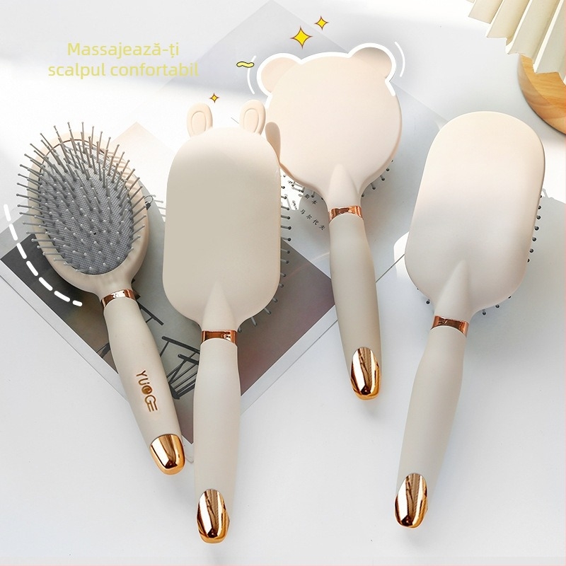 Pieptene feminin cu pernă de aer pentru masajul scalpului, formă rotundă, lamă mare pentru păr lung și creț