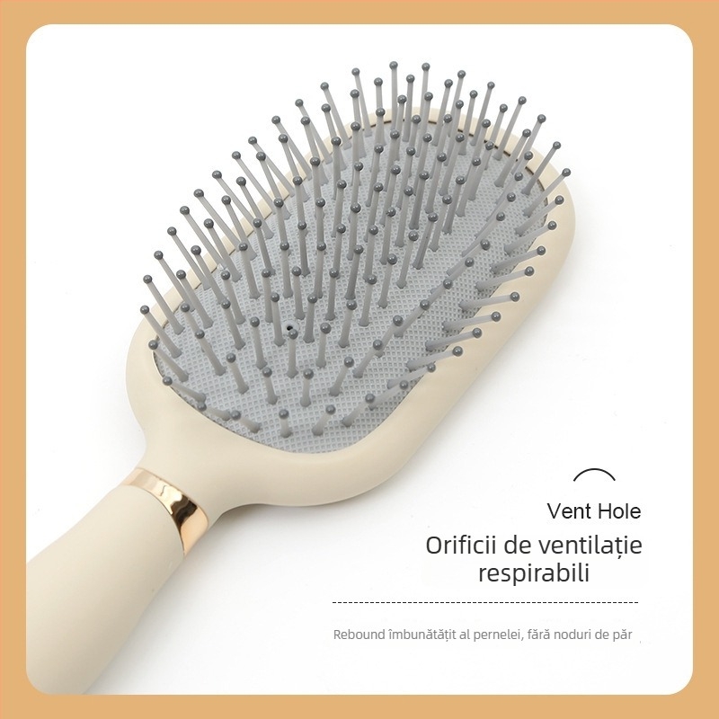 Pieptene feminin cu pernă de aer pentru masajul scalpului, formă rotundă, lamă mare pentru păr lung și creț