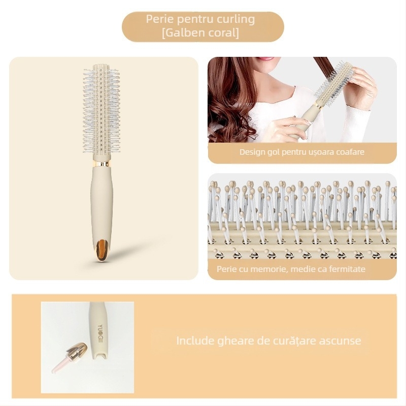 Pieptene feminin cu pernă de aer pentru masajul scalpului, formă rotundă, lamă mare pentru păr lung și creț