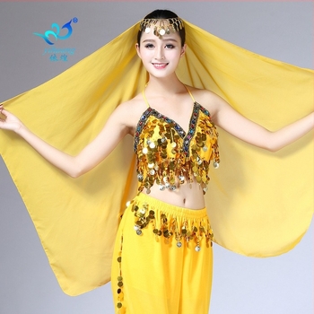 Șal de dans belly dance, din chiffon, cu monede atârnate, poliester 100%, pentru reprezentații pe scenă