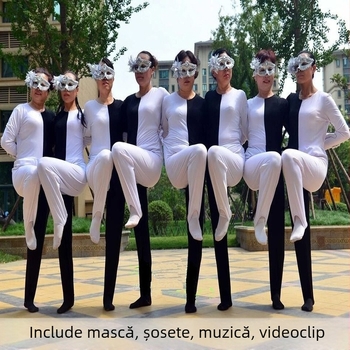 Costum de dans dintr-o singură piesă, cu iluzie vizuală și motif Yin Yang, pentru reprezentații pe scenă; țesătură principală: Spandex; sex: masculin; lansat primăvara 2022.