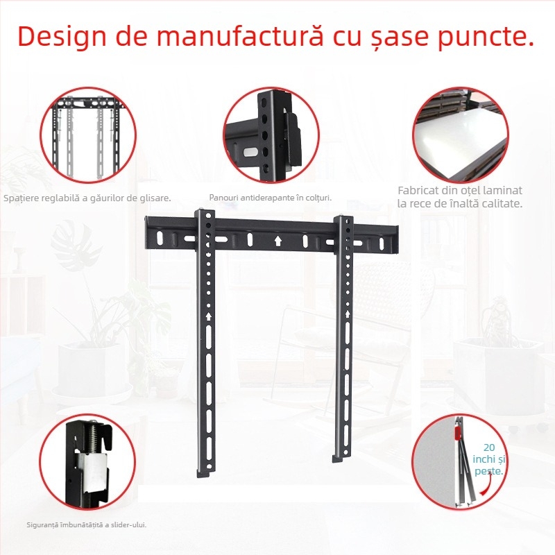 Suport de perete pentru TV cu ecran plat, model B333, oțel laminat la rece, 1 kg, New Vision Beauty