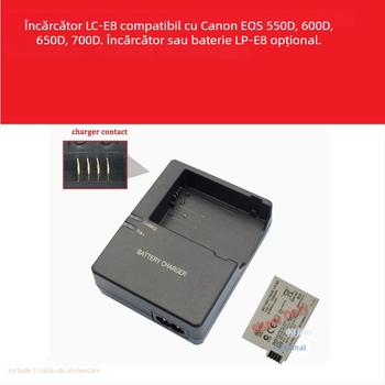 Încărcător LC-E8/LPE8 pentru baterie Canon LP-E8 – Compatibil cu EOS 700D, 600D, 550D, 650D, X7i, X6