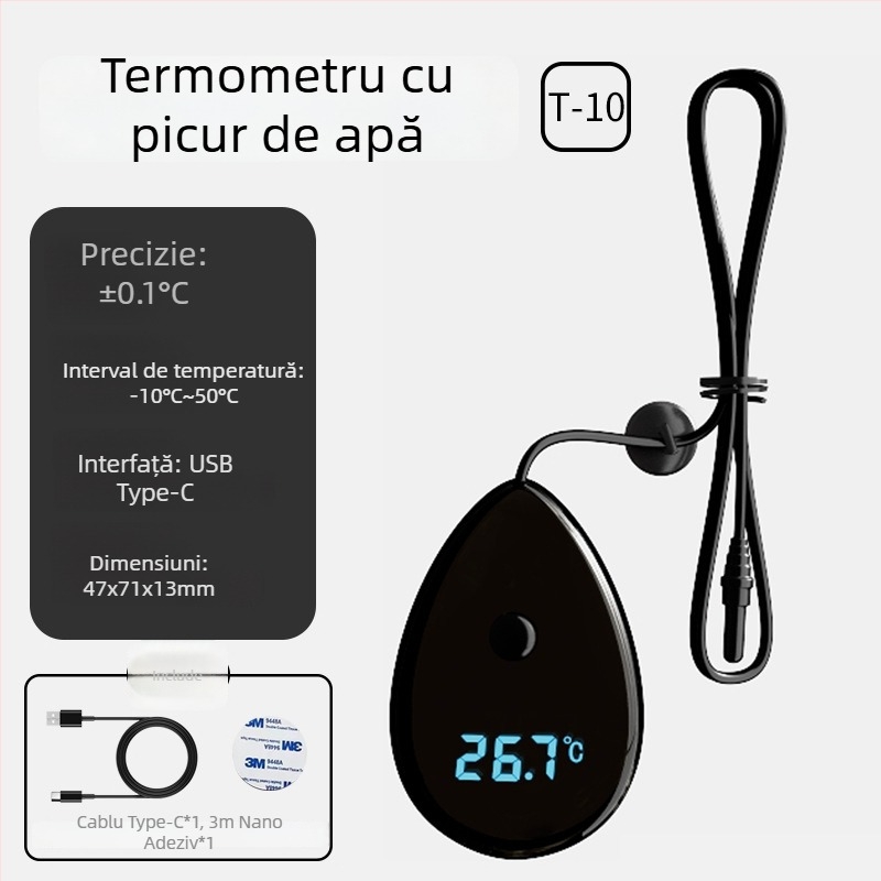 Termometru de apă din carcasa PC; măsoară temperatura apei; tip sondă de intrare; precizie ±0,1°C