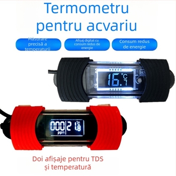 Termometru pentru acvariu, calibrat, cu afișaj dual și detecție TDS a calității apei, carcasă din plastic