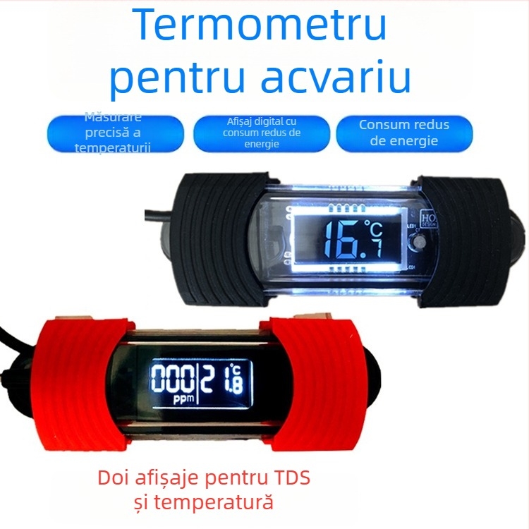 Termometru pentru acvariu, calibrat, cu afișaj dual și detecție TDS a calității apei, carcasă din plastic