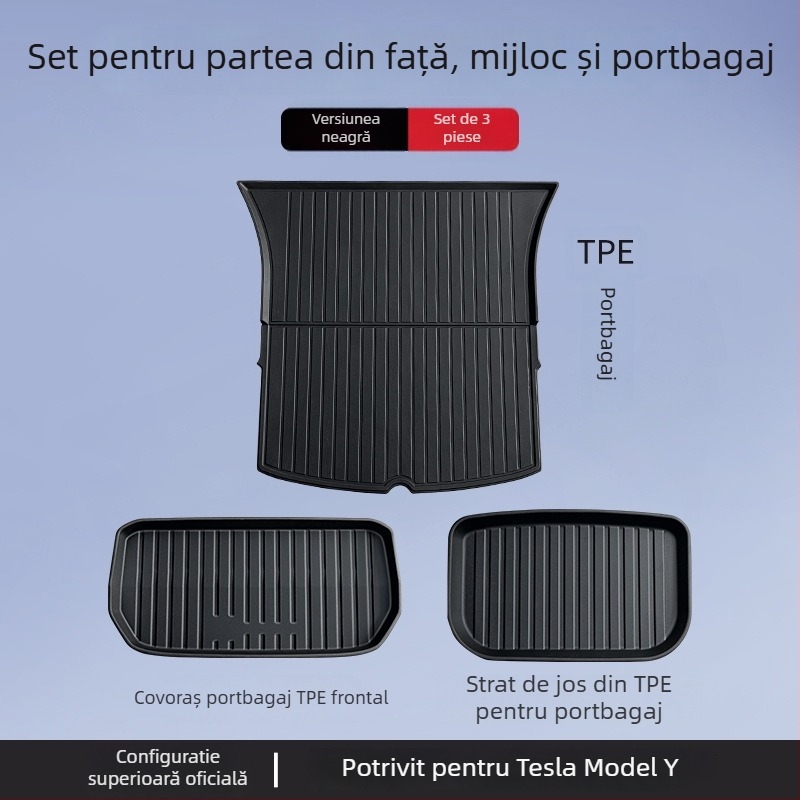 Covorașe pentru portbagaj Tesla Model 3/Y – față și spate, TPE, specifice modelului, fără logo