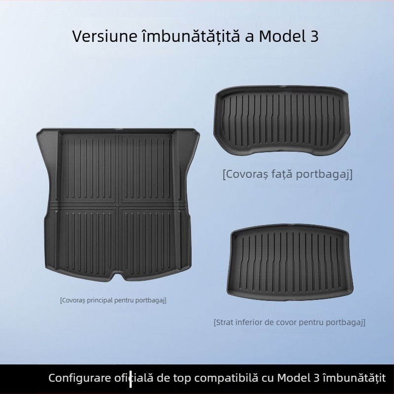 Covorașe pentru portbagaj Tesla Model 3/Y – față și spate, TPE, specifice modelului, fără logo