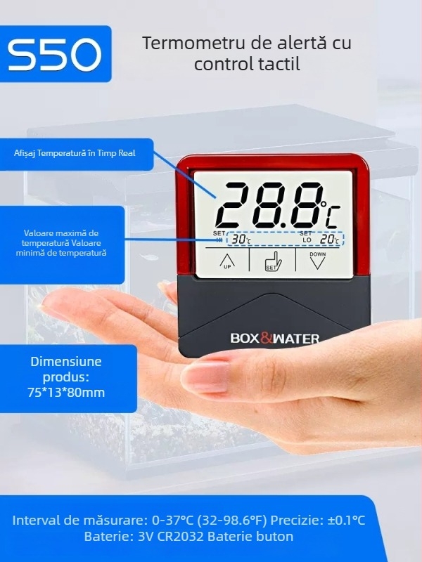 Termometru pentru acvariu cu afișaj de înaltă precizie, senzor electronic de temperatură a apei pentru acvariu
