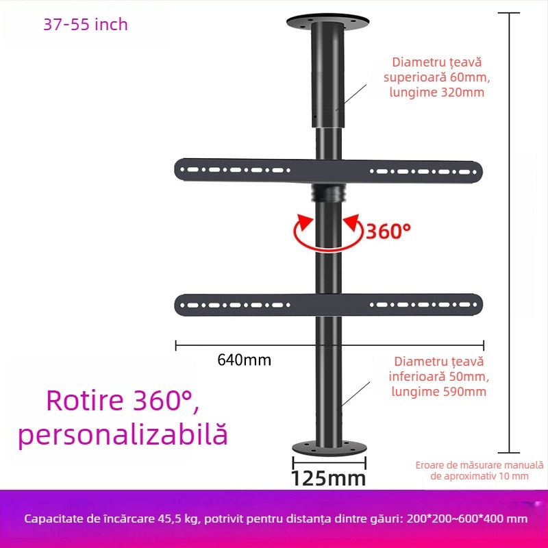 Suport TV de podea cu rotire de 360° fără găuri